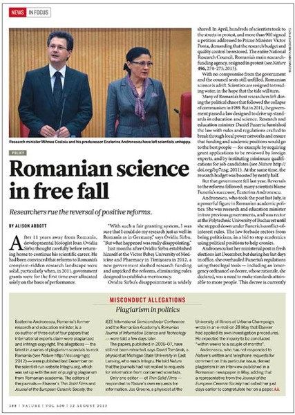 Revista NATURE: „Ştiinţa românească este în derivă“